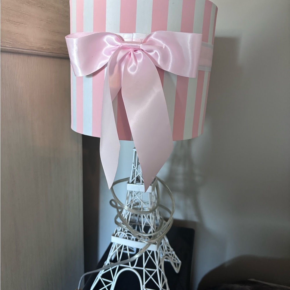 Pink and White Striped Lamp with Bow